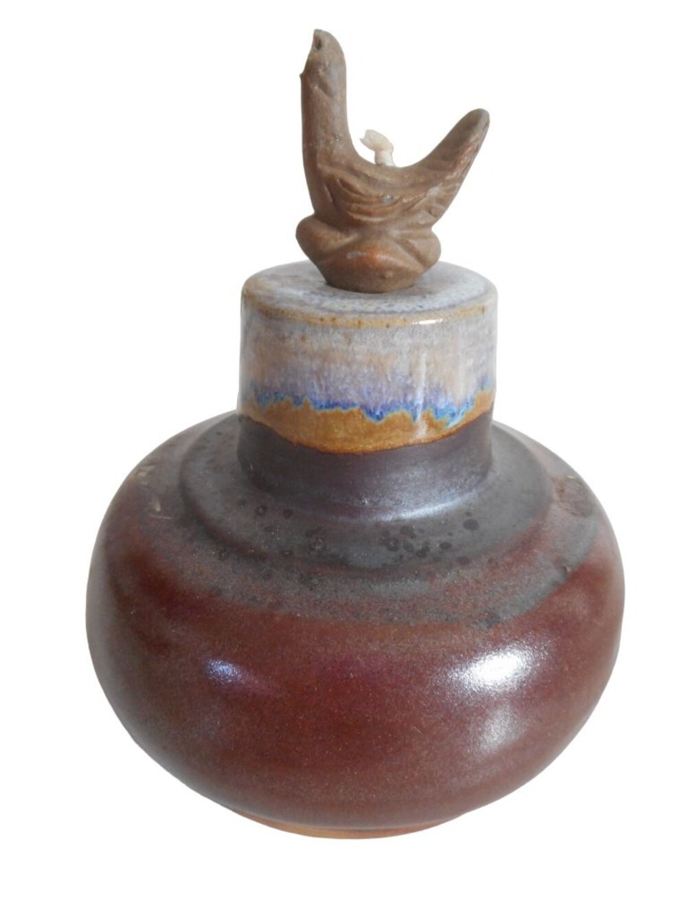 Vintage 1985  Flat Earth Pottery Duck Wick Topper Oil Lamp Vase Artist Signed #2